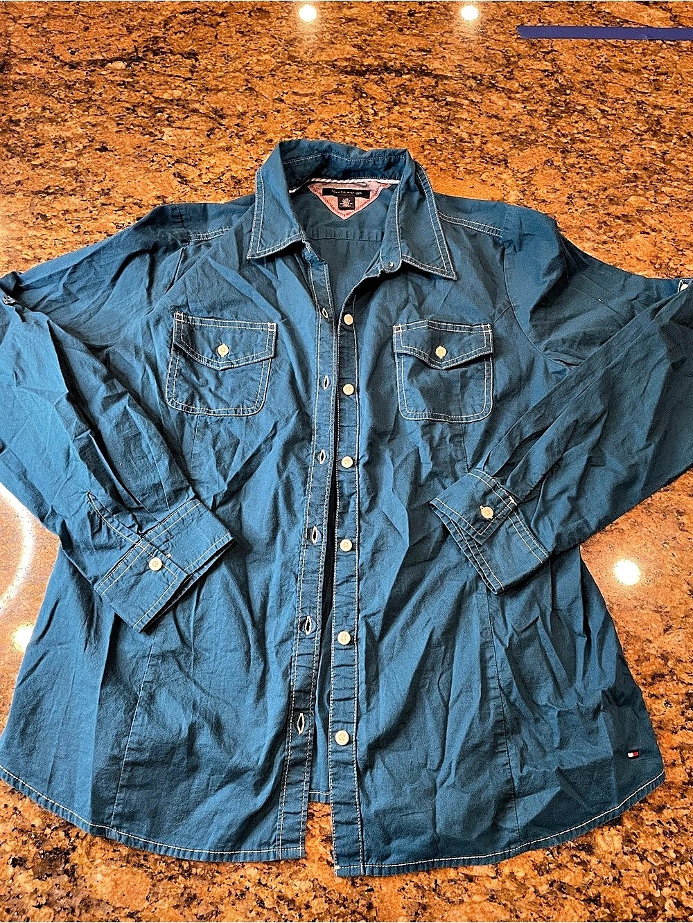 Tommy Hilfiger women's Cotton Button Down in Blue Large